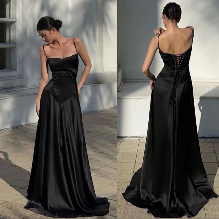 Spaghetti Straps Black Sexy Prom Dress Simple Long Evening Dresses cg25338