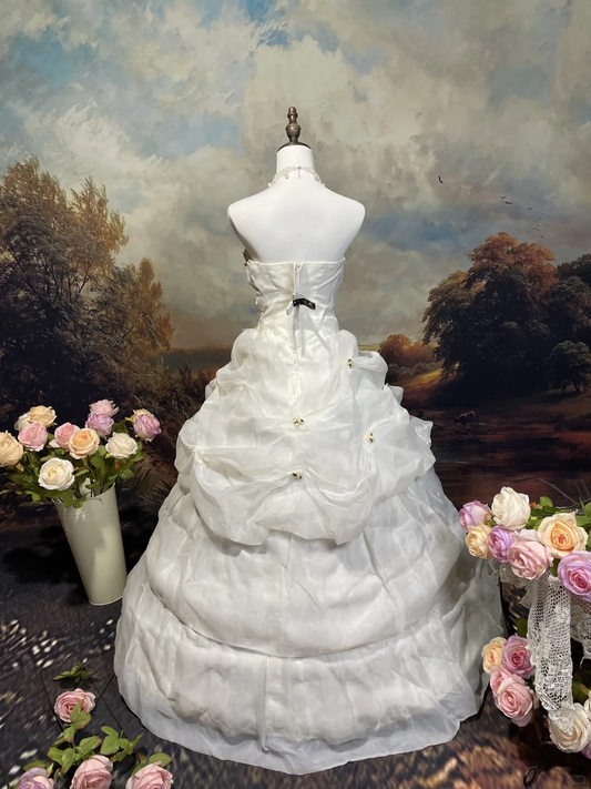 A Line White Vintage Long Wedding Dresses S6871