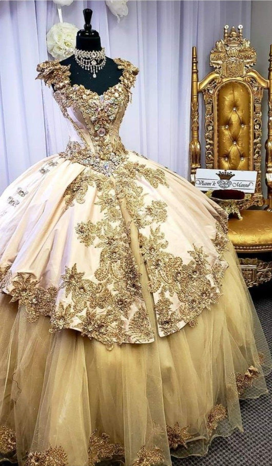A Line Ball Gown Gold Long Evening Dress Glam Formal Gown cg25292