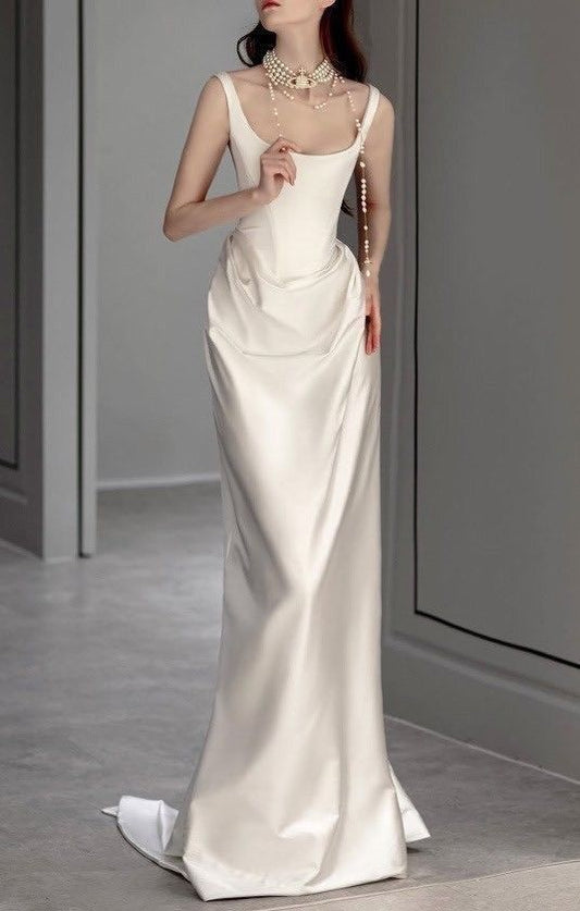 Simple Mermaid Off The Shoulder White Prom Dresses Evening Dress S6068