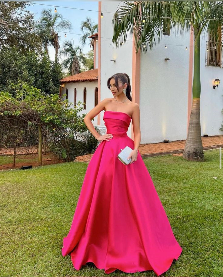 Elegant Satin Strapless Party Dress Evening Dress cg25171