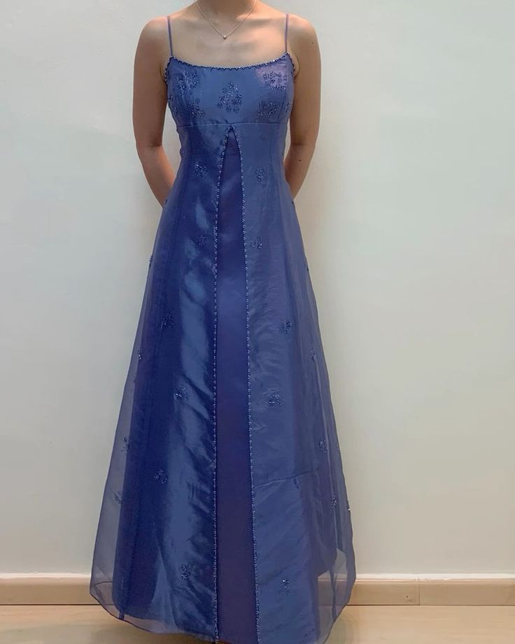 Pretty A Line Spaghetti Straps Blue Floor Length Evening Dress cg25233