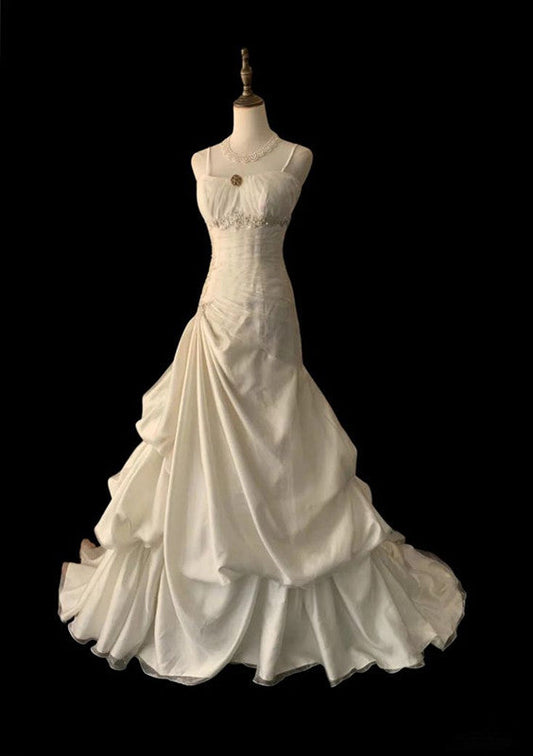 A-Line Spaghetti Straps Wedding Dress Elegant Long Wedding Party Dress S6591