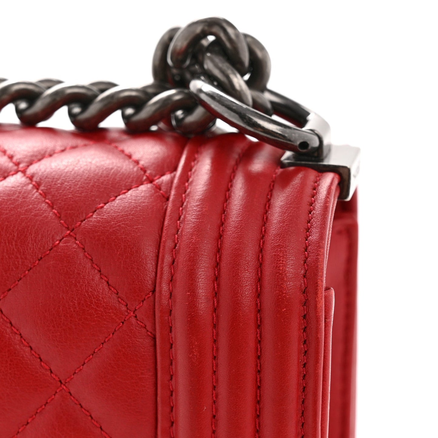 Calfskin Quilted New Medium Boy Flap Red