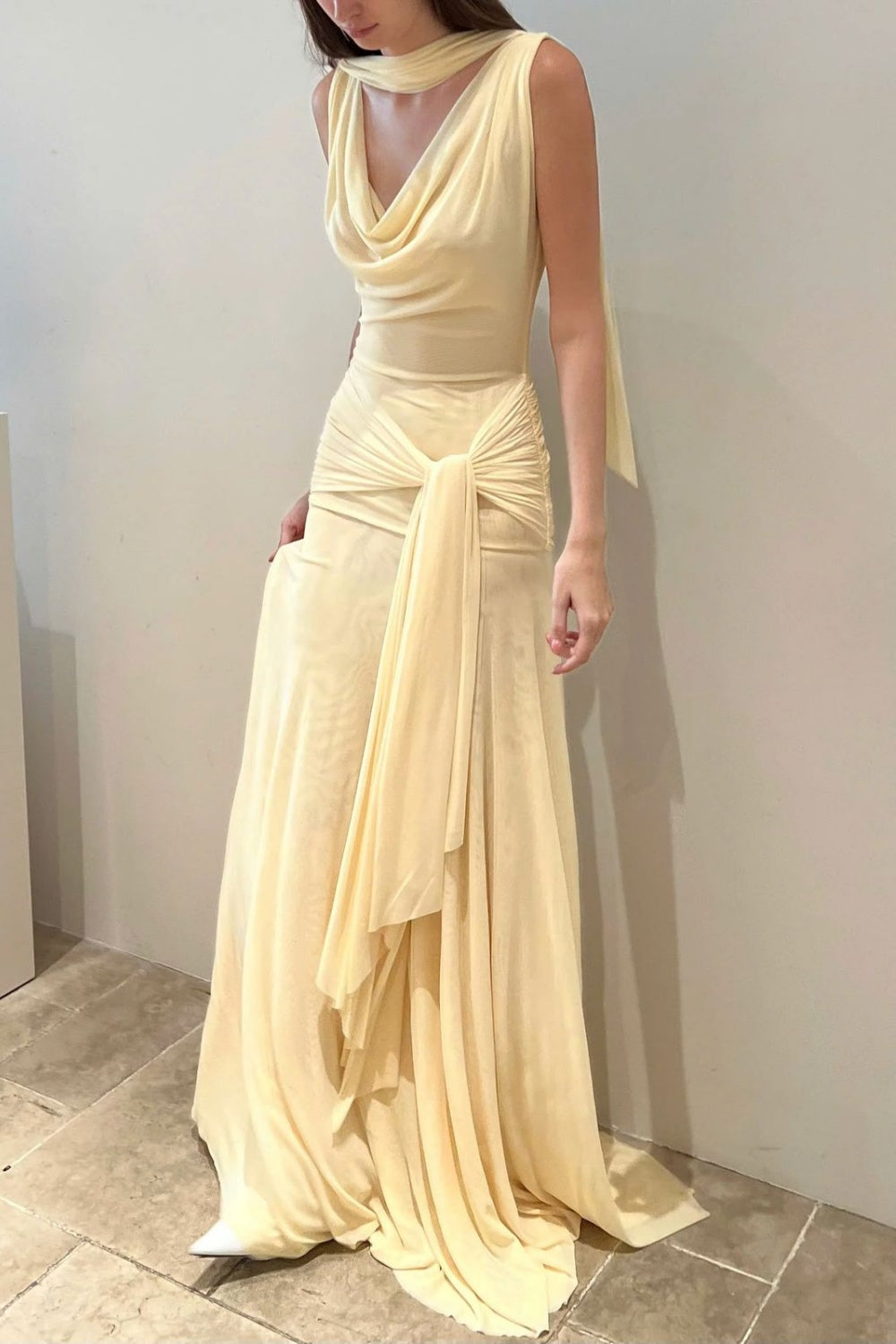 formaldressy-Classy yellow ruffle long prom dress wedding guest party dress elegant dress gh5775