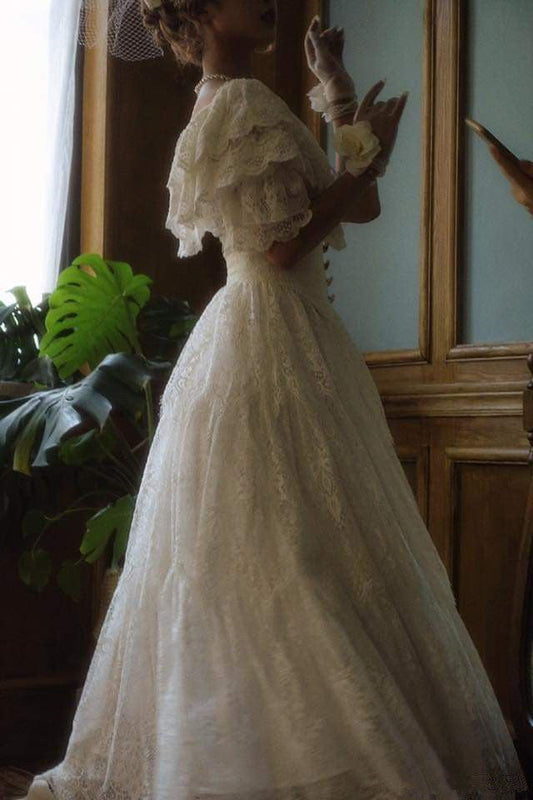 A Line Off Shoulder Wedding Dress Lace Princess Dress fg7295