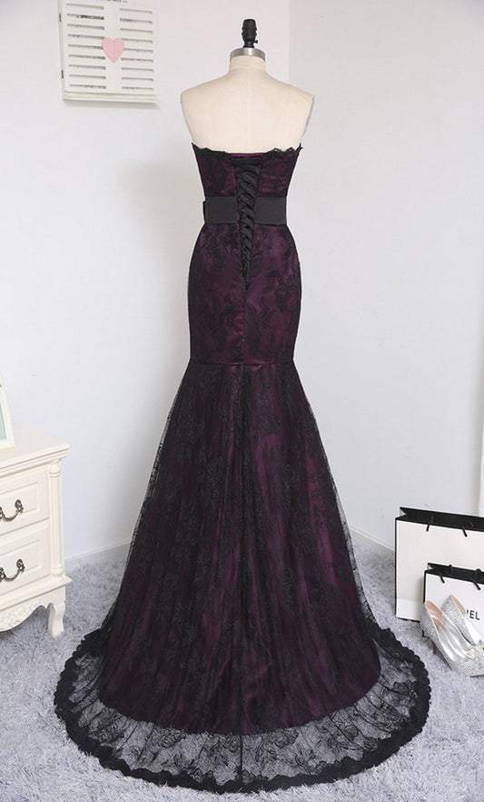 Black and Purple Mermaid Prom Dress Party Dress, Strapless Long Evening Dress