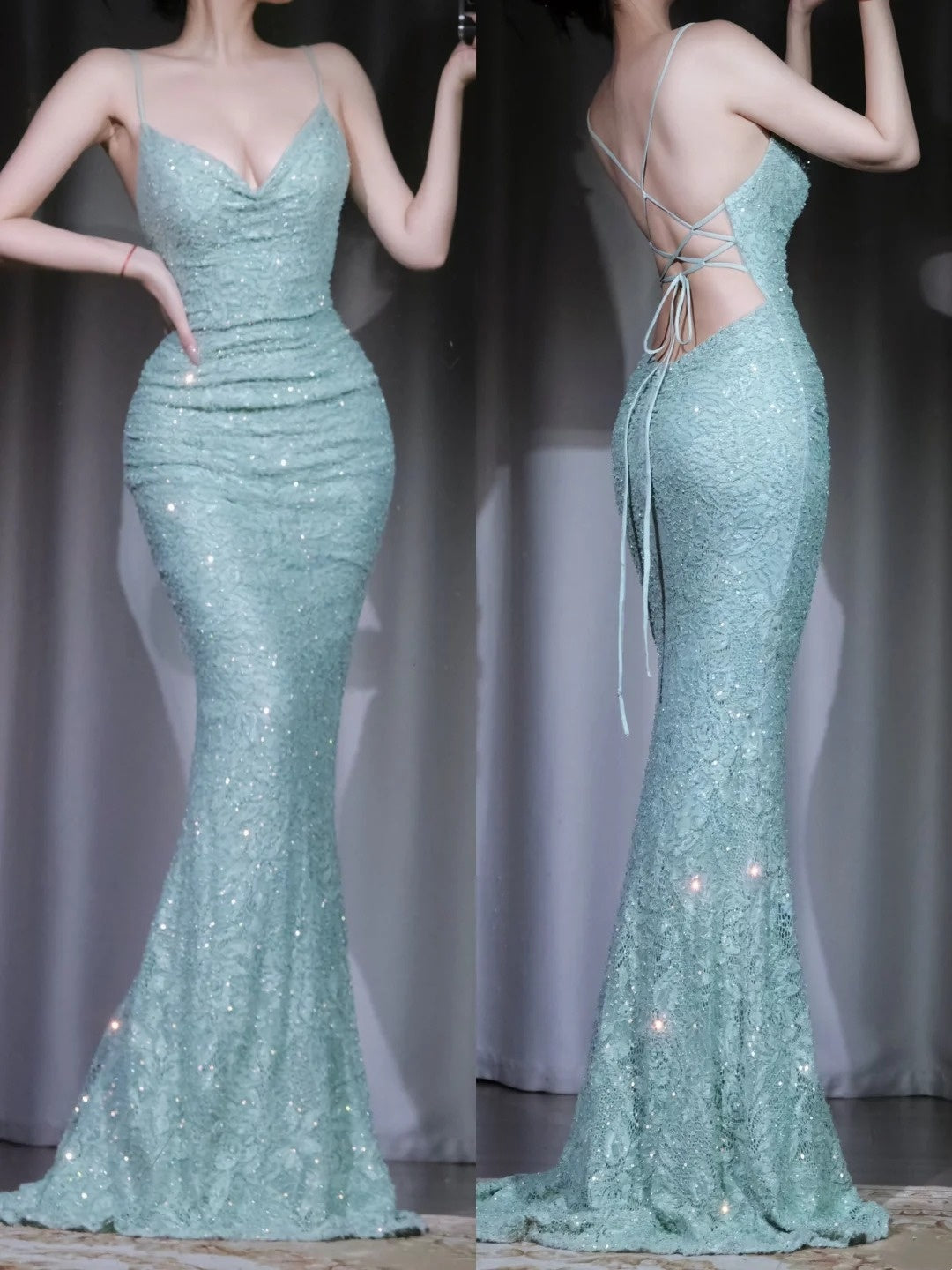 formaldressy-Green shiny elegant long sequined evening dress prom dress party dress gh5913