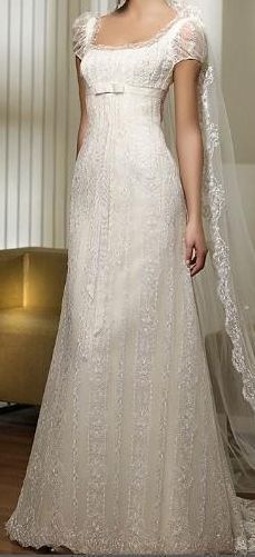 formaldressy--White Square Neck Classic Romantic Lace Elegant Long Wedding Dress gh5666