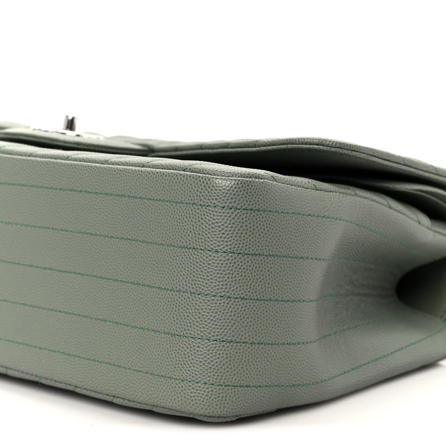 Caviar Chevron Quilted Jumbo Double Flap Green