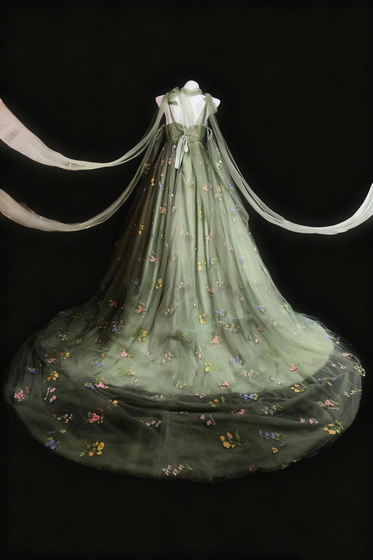formaldressy-Green Delicate Floral Tulle Ball Gown gh6285