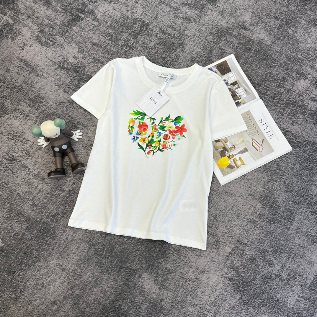 CD SS26 Short-Sleeve T-Shirt Floral Heart Cotton 350887