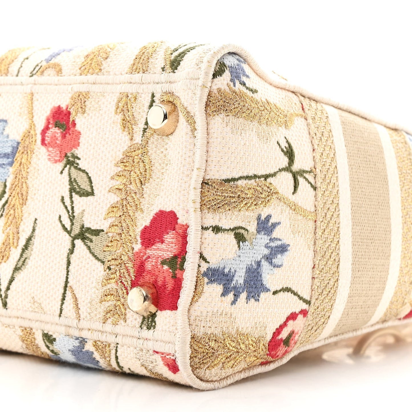 Canvas Embroidered Hibiscus Printed Medium Lady D-Lite Beige Multicolor