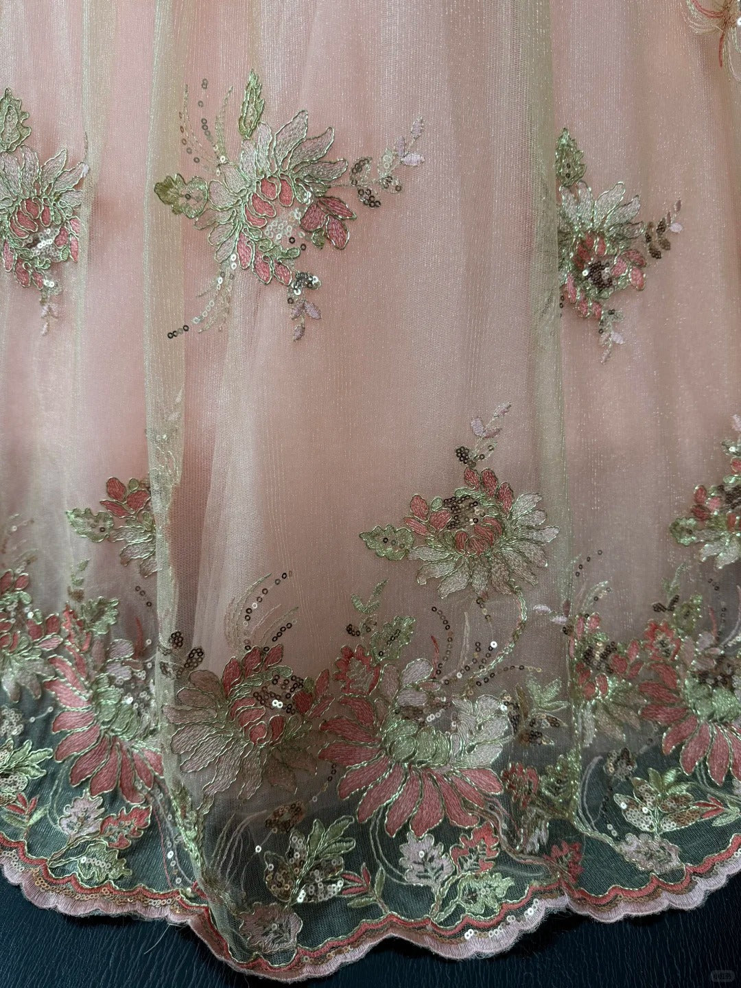 formaldressy-Pink Delicate Floral Long Tulle Ball Gown gh5351