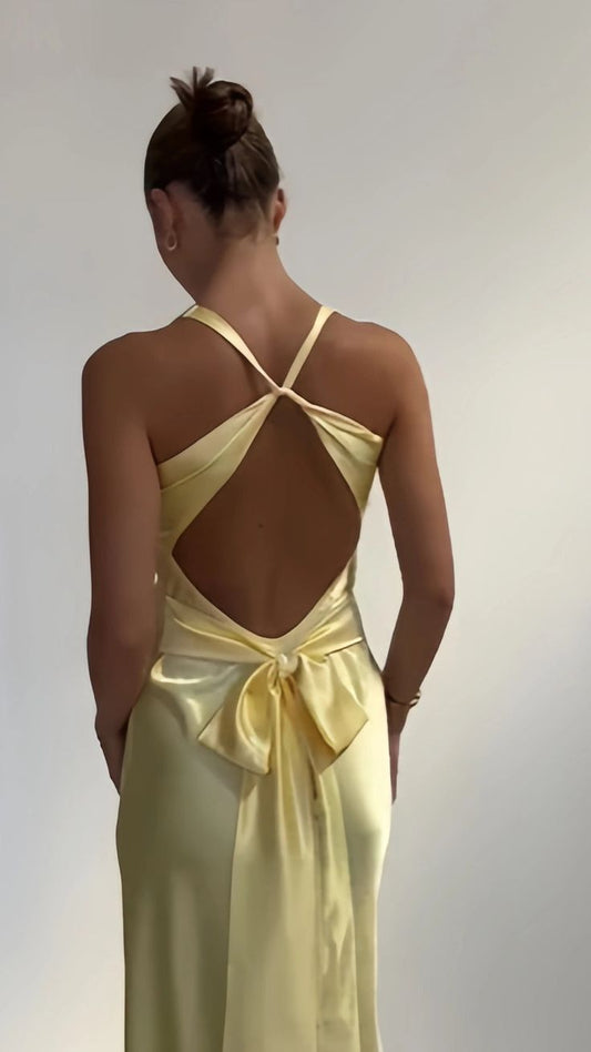 Yellow Prom Dress V Neck Evening Dress fg4171