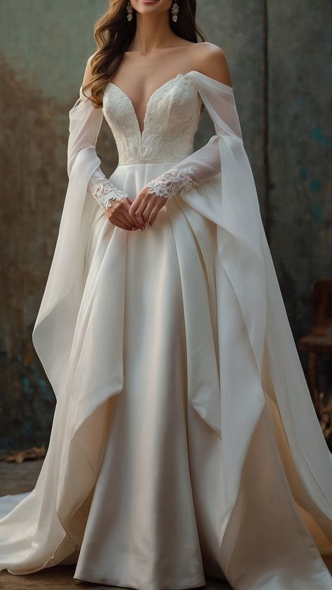 A Line Off Shoulder Lace Long Sleeves Wedding Dress Bridal Dresses fg7782