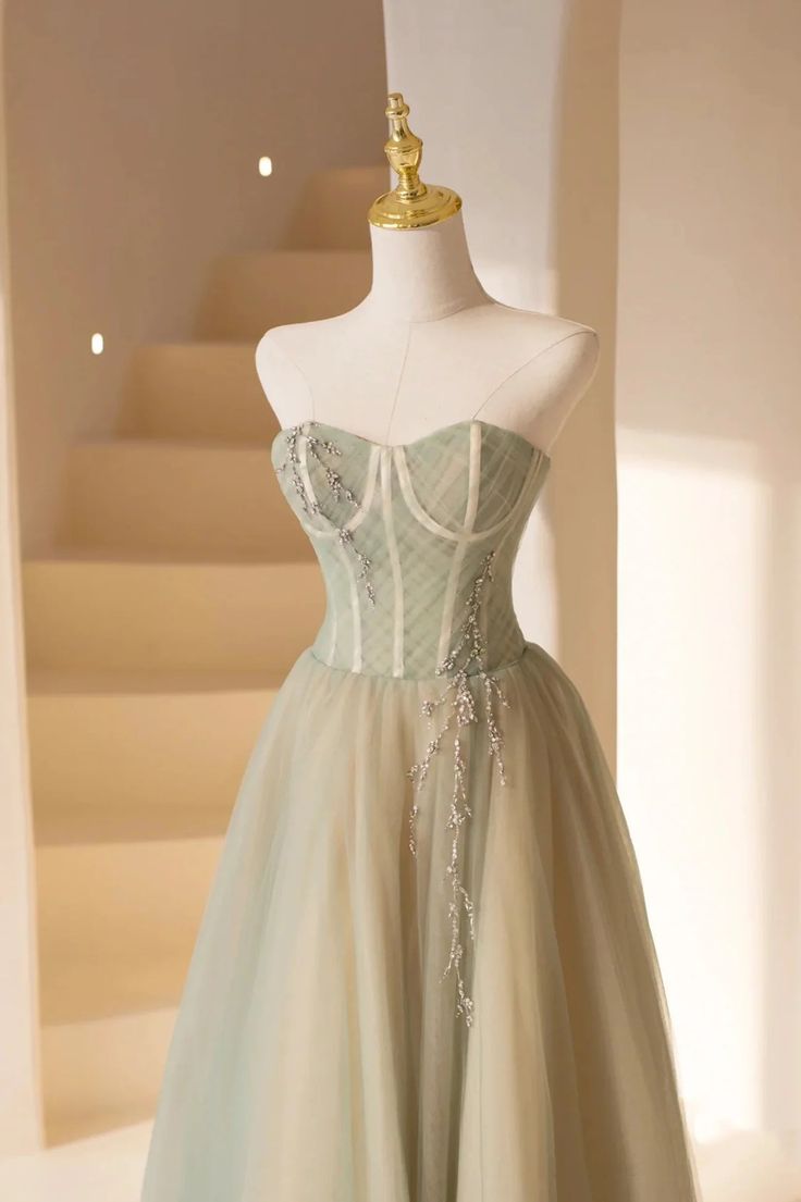 A-Line Lovely Strapless Long Tulle Prom Dress cg25090