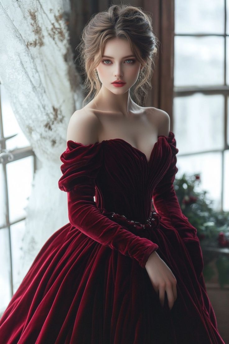 Pretty Off Shoulder Burgundy Velvet Long Prom Dresses, Burgundy Evening Dress cg25390