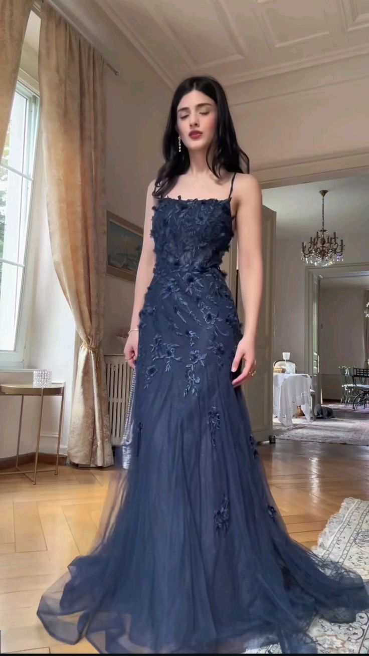 Navy Blue Tulle Evening Dresses, Sleeveless Mermaid Long Prom Party Gowns cg25580