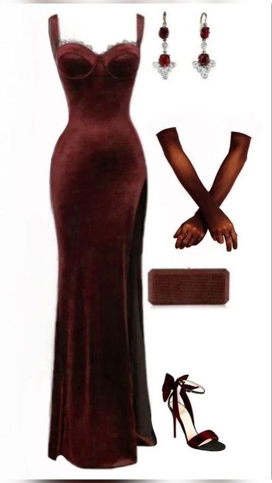 Sheath Straps Navy Blue Velvet Slit Prom Dresses Long Evening Dress cg25410