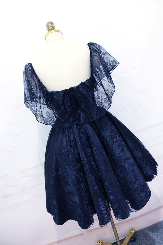 Lace Short Off Shoulder Prom Dress Party Dress, Lace Homecoming Dresses fg5975