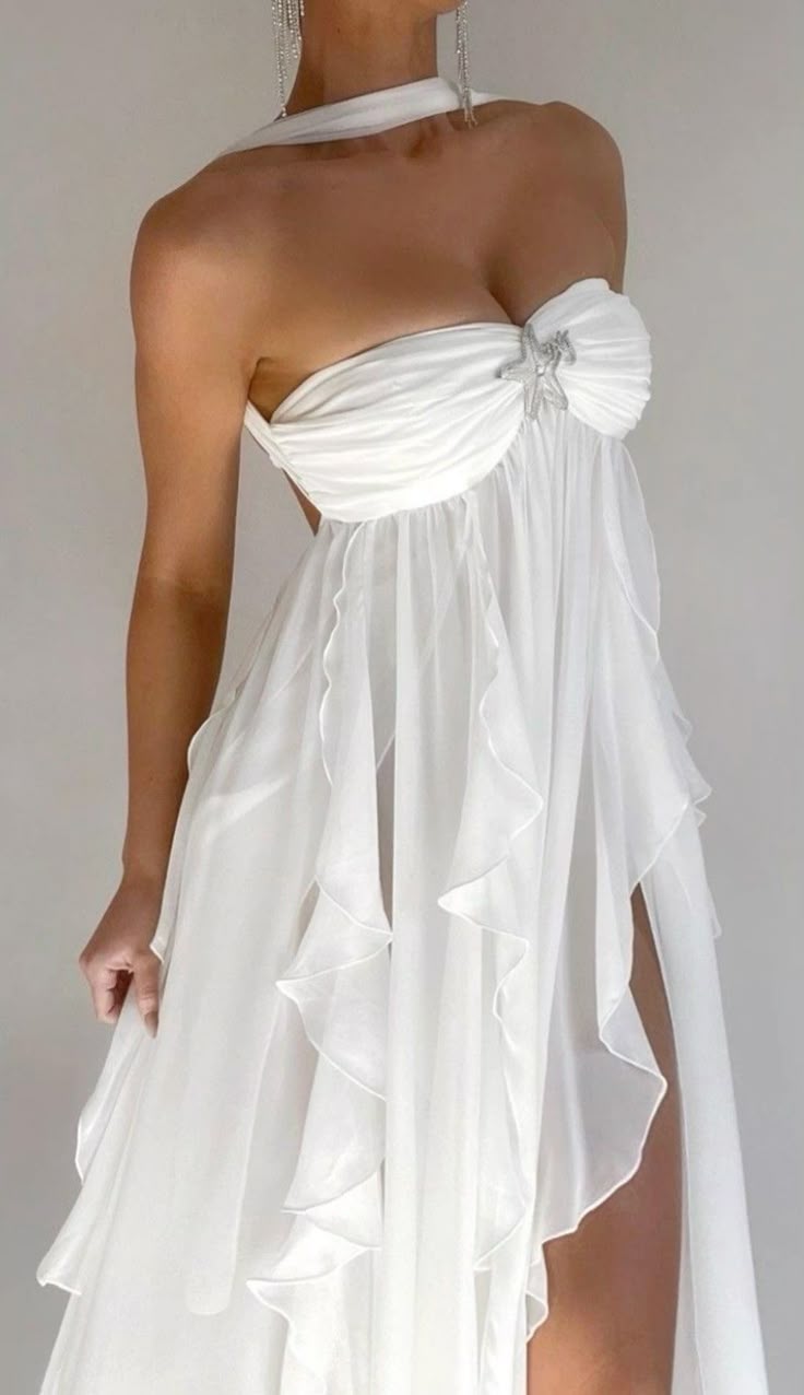 White Chiffon Irregular Prom Dresses Party Evening Dress cg25458