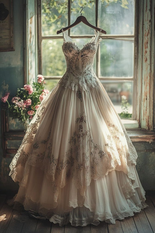 A Line Tulle Long Prom Dresses Charming Evening Dress Wedding Gown cg25375