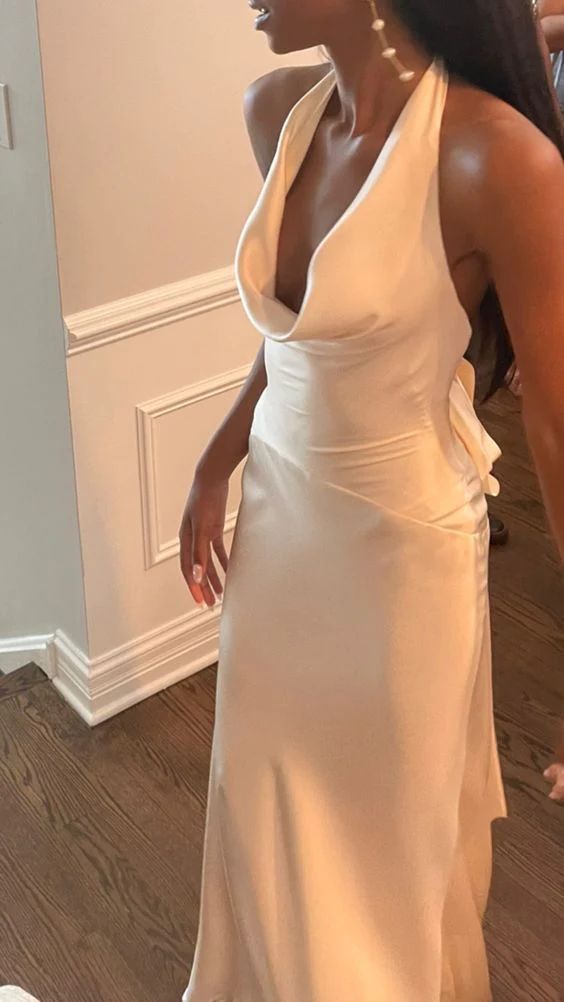 Sexy Halter Mermaid Ivory Long Prom Dress cg25095