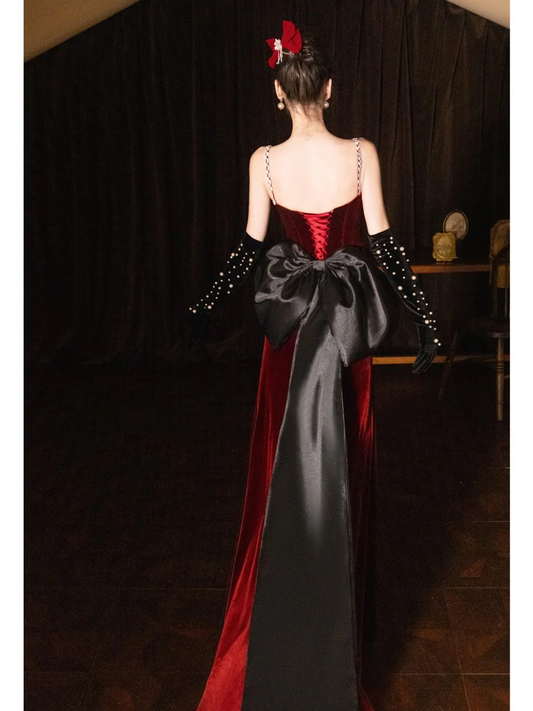 Burgundy Mermaid Velvet Vintage Evening Dresses,Sleeveless Party Gowns cg25489