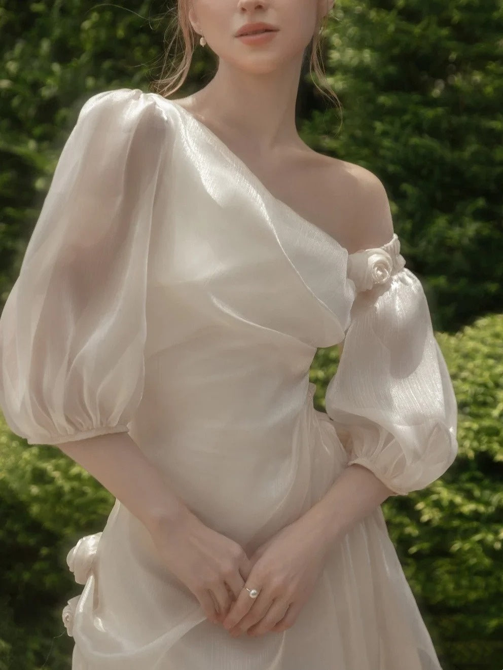 formaldressy-__One Shoulder Flower Long Fairy Dress White Moonlight Female Lead's Favorite Fairy Dress gh5907