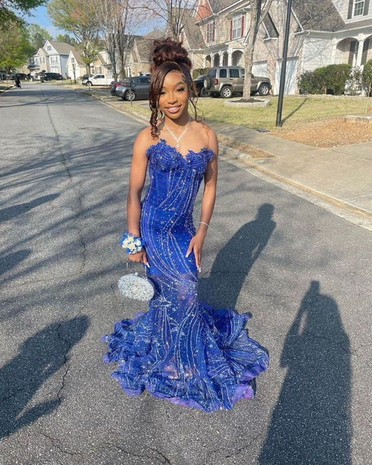 Women's Mermaid Prom Dress, Sweetheart Sequin Royal Blue Birthday Party Dress fg6762