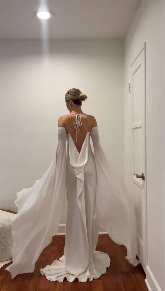 formaldressy-White Elegant Satin Long Fairy Dress gh6296