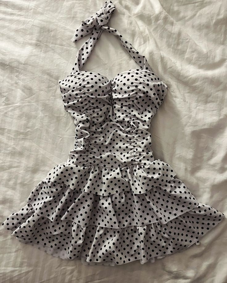 Halter Black Polka Dots Short Evening Prom Dresses Homecoming Gowns cg25606