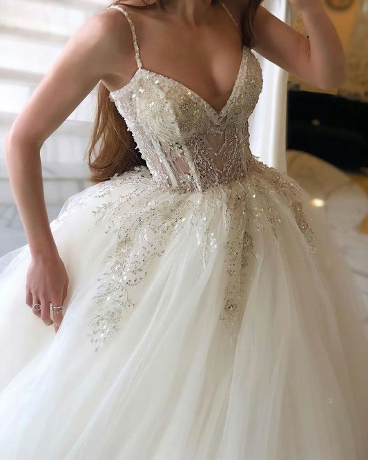 A-Line Spaghetti Straps Long Wedding Dress fg5610
