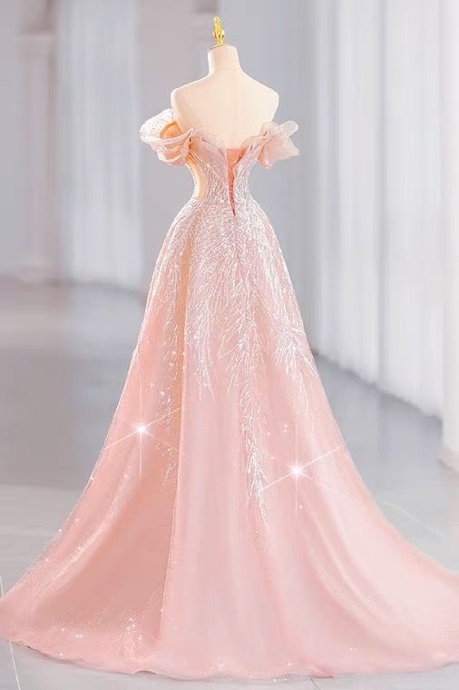 Pink Evening Dress, Princess Prom Dress, ,off Shoulder Party Dress cg25014