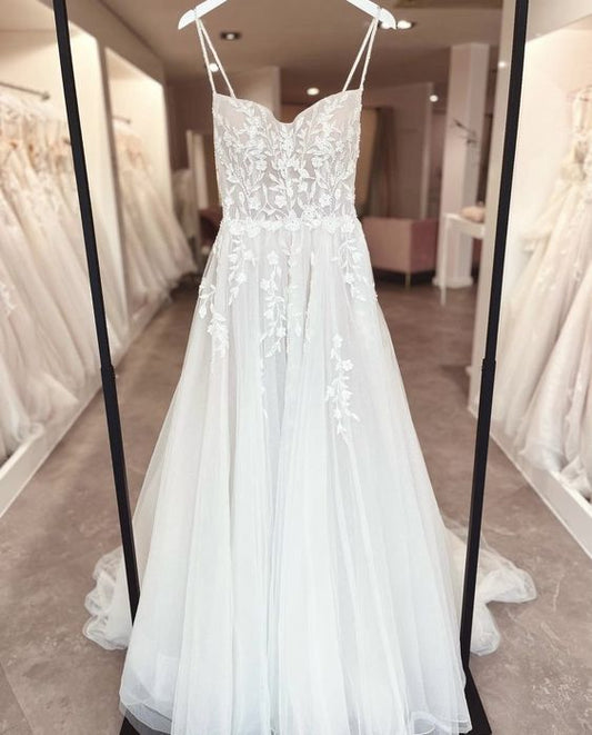 A Line Wedding Dresses for Women Simple Beach Wedding Dresses Sexy Boho Lace Appliques Beaded Bridal Gowns fg5819