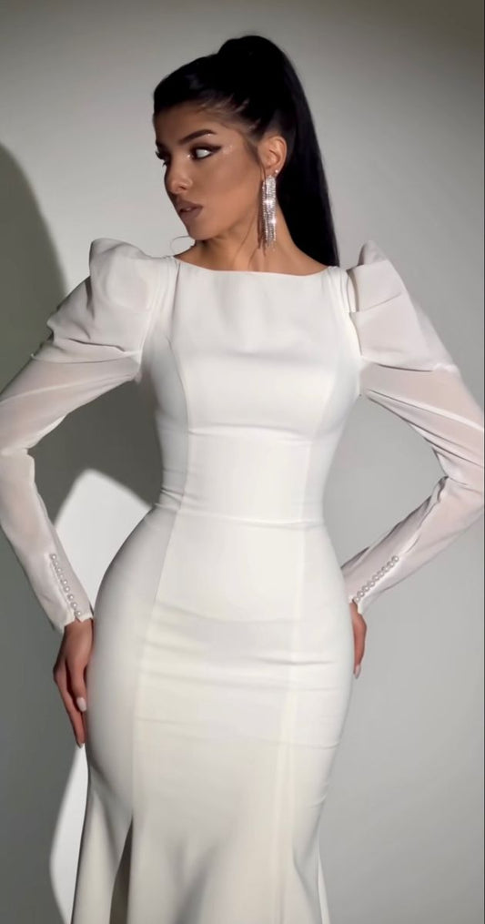 White Prom Dresses Long Evening Dresses Wedding Dress S7064