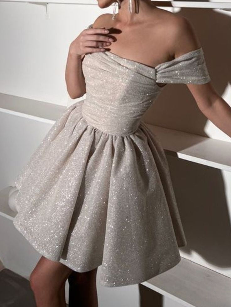 Off Shoulder Sequin Short Evening Prom Dresses Homecoming Gowns cg25607