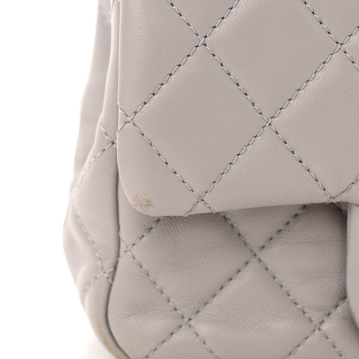 Lambskin Quilted Mini Pearl Crush Flap Light Grey