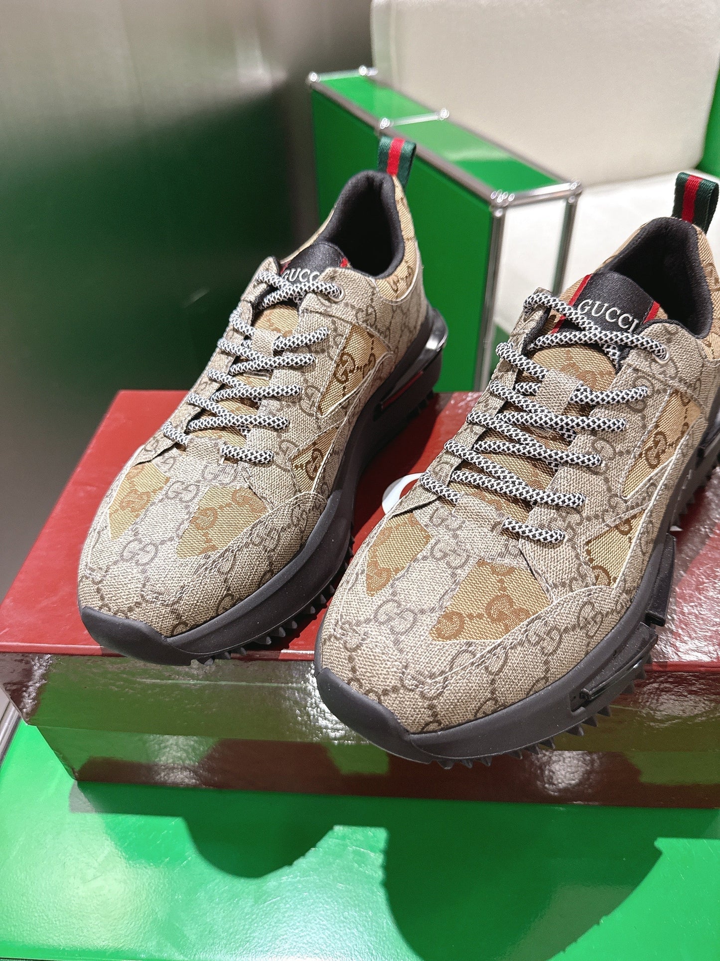 Gucci Rhyton Sneakers Dank Beige and Camel Supreme Canvas 507552