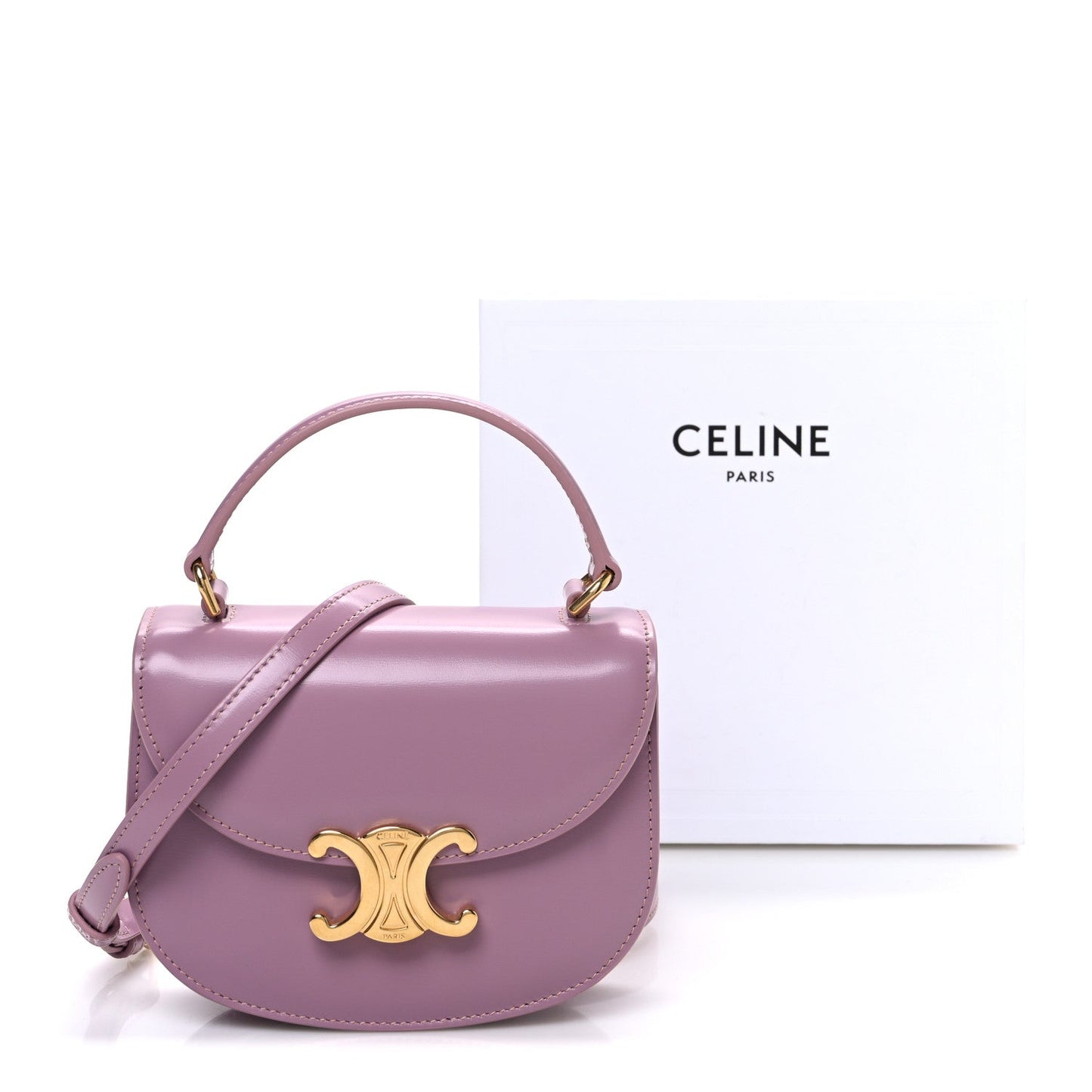 Shiny Calfskin Triomphe Mini Besace Clea Pastel Pink