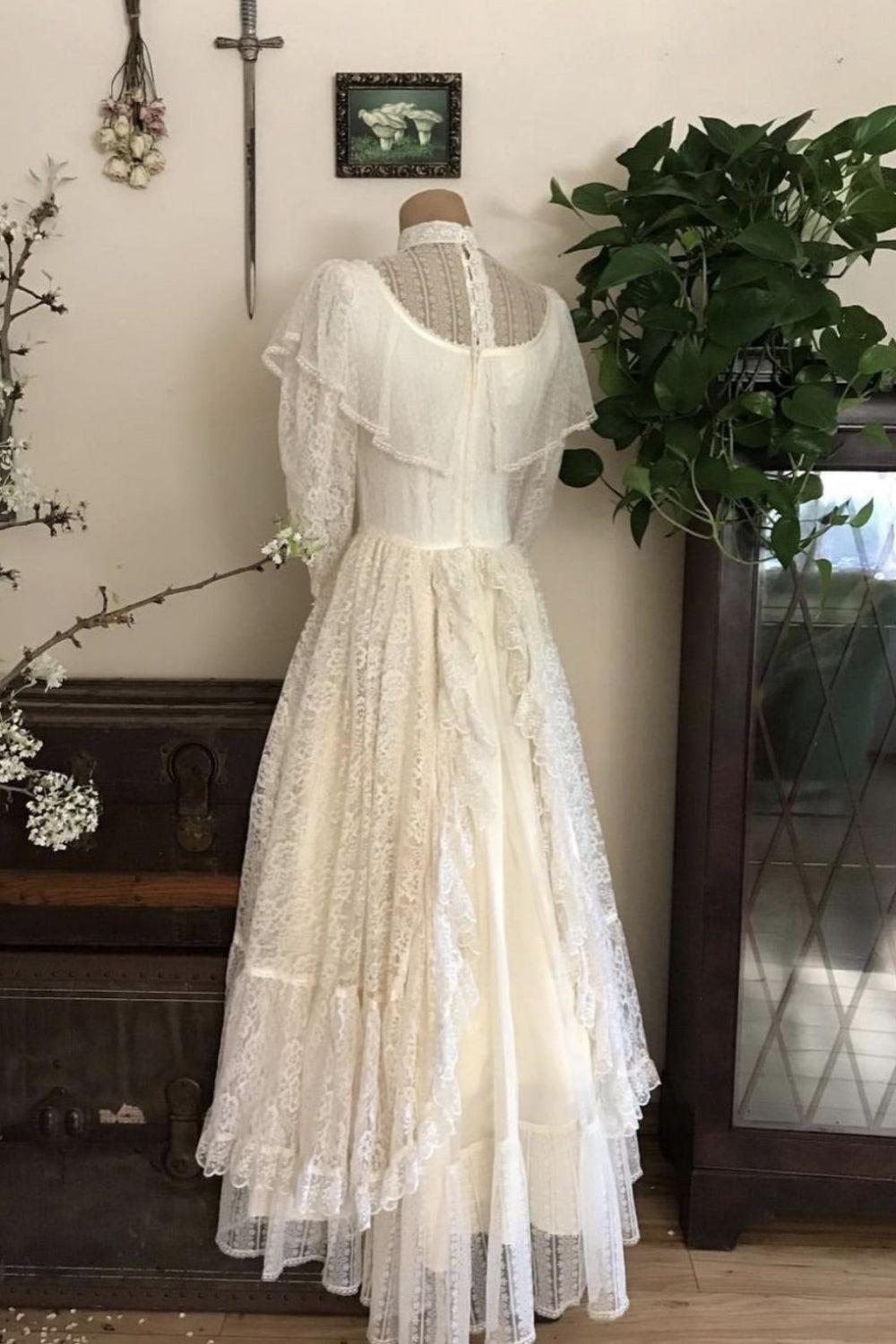 formaldressy-Long-Sleeved Dress, Retro Half-High Collar, Elegant Long Exquisite Lace Tulle Wedding Dress gh5853