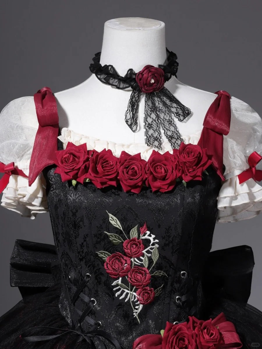 formaldressy-Black red floral tulle lace short homecoming dress birthday dress gh5346
