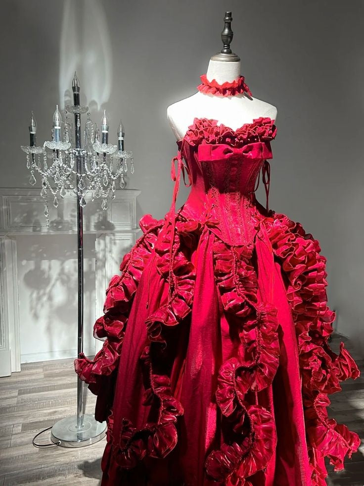 formaldressy-Red floor-length ball gown gh6155