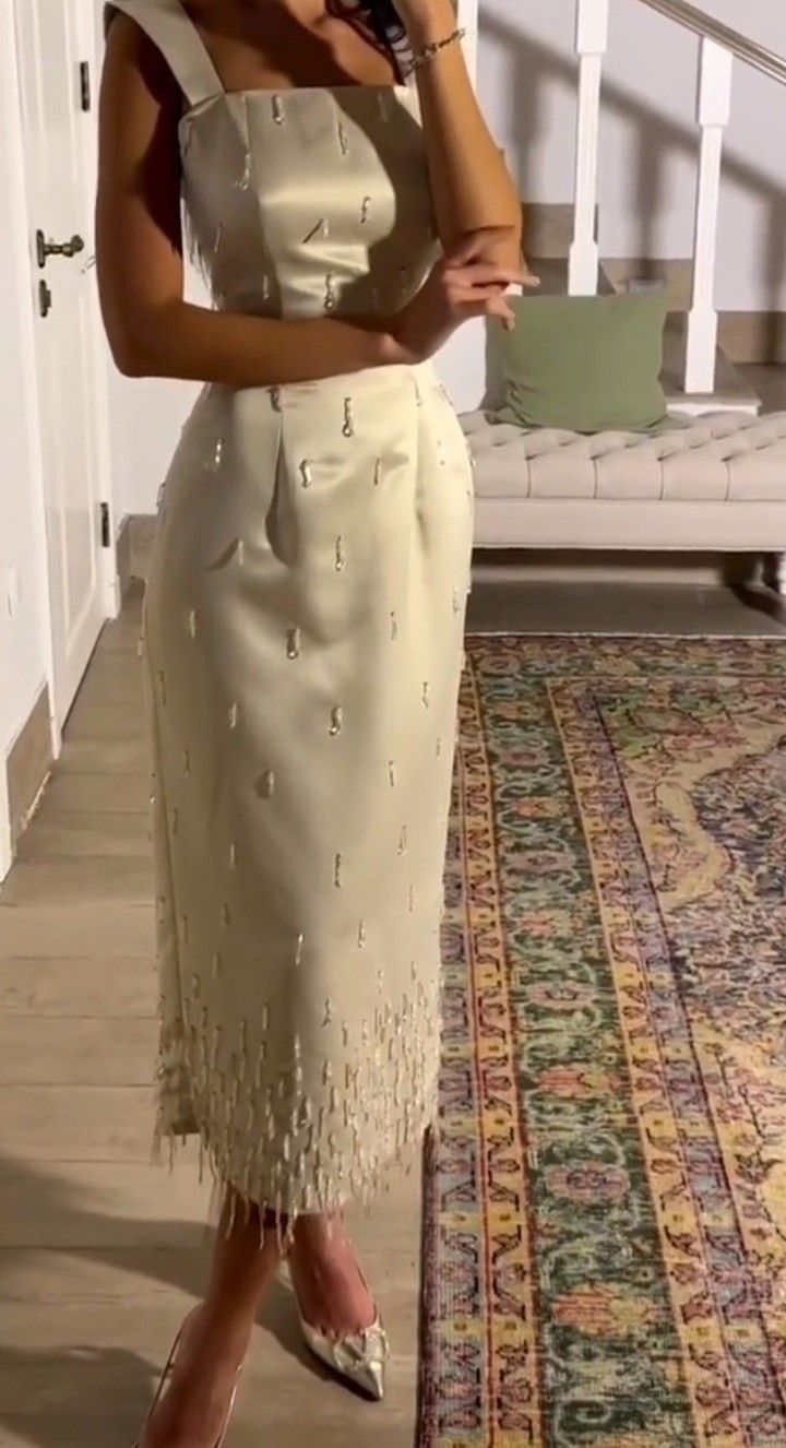 formaldressy-White mid-length satin exquisite beaded prom dress wedding dress evening dress gh5746