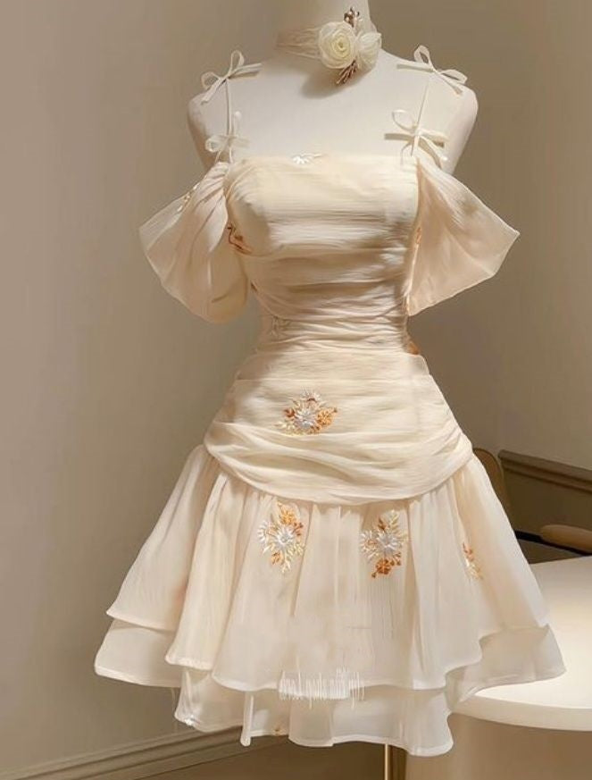 formaldressy-Chiffon Spaghetti Strap Floral Short Homecoming Dress gh5141