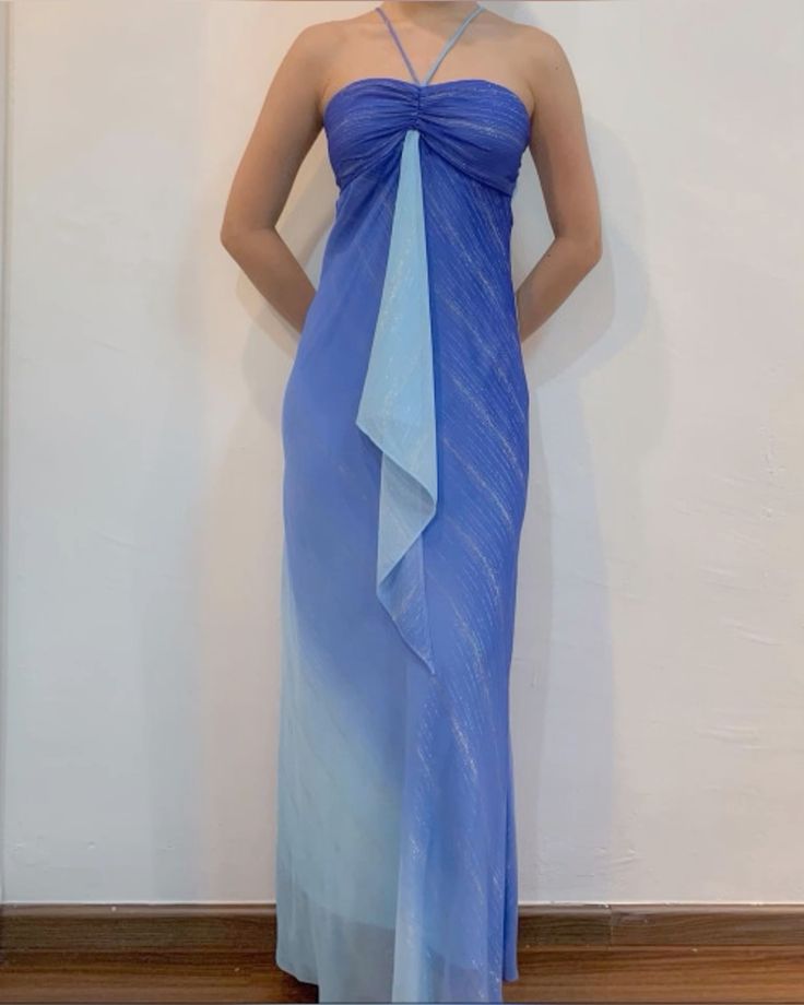 formaldressy--Blue gradient suspenders fashionable long chiffon floor-length ball gown graduation dress gh5517