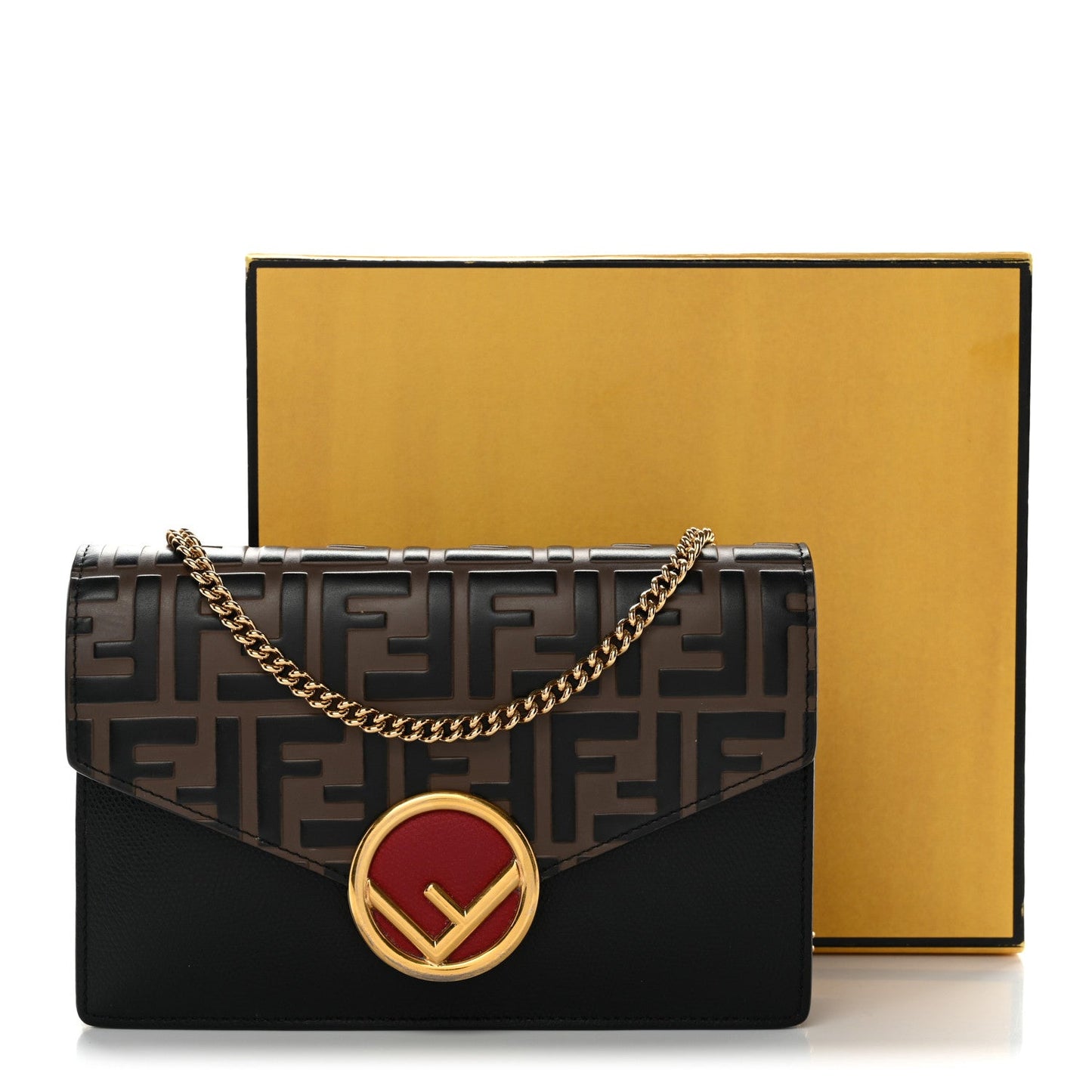 Vitello Cruise F is Fendi Bi-Color FF 1974 Embossed Medium Envelope Wallet On Chain Black Maya