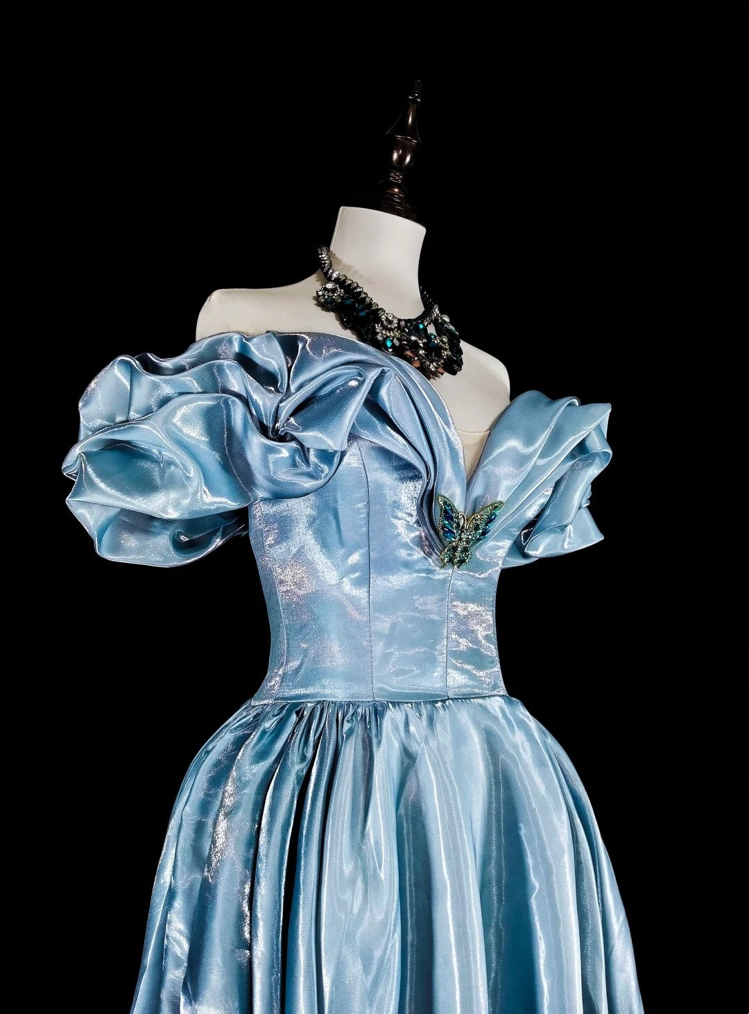 formaldressy-Elegant long satin formal ball gown in blue gh6136