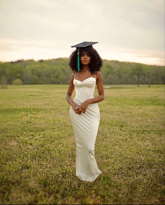 Spaghetti Straps White Prom Dress,White Graduation Dress Y1972
